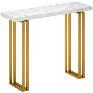 HOMCOM Consolle da ingresso, con piano effetto marmo, struttura in acciaio, 100 x 30 x 78,5 cm, Bianco e oro | Aosom Italy