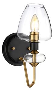 Applique Armand Acciaio Ottone Antico Nero Carbone Vetro Nero 1 Luce E14