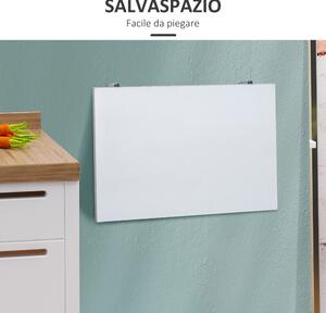 HOMCOM Tavolino a Muro Pieghevole Salvaspazio in MDF e Telaio in Metallo, per Studio Cucina Salotto, Bianco, 60x40x20cm