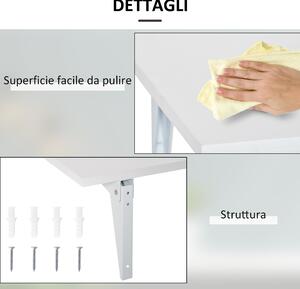 HOMCOM Tavolino a Muro Pieghevole Salvaspazio in MDF e Telaio in Metallo, per Studio Cucina Salotto, Bianco, 60x40x20cm