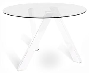 E-STYLO Tavolo Fisso Top in vetro temperato Gambe in metallo verniciato. Sono fissate al top mediante piatre incollate con tecnica UV,120cm X 120cm H. 75cm,Top: trasparentegambe: bianco