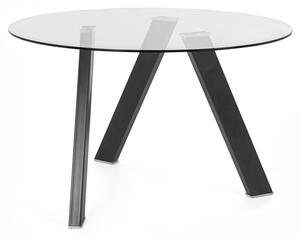 E-STYLO Tavolo Fisso Top in vetro temperato Gambe in metallo verniciato. Sono fissate al top mediante piatre incollate con tecnica UV,120cm X 120cm H. 75cm,Top: trasparentegambe: grigio antracite