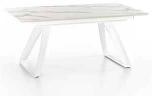 E-STYLO Tavolo Allungabile Top in HPL su MDF Gambe in metallo verniciato Allunghe interne in HPL su MDF,90cm X 170/270cm H. 76cm,Top: marmo calacatta allunghe: marmo calacatta gambe: bianco