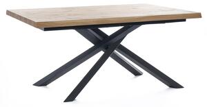 E-STYLO Tavolo Allungabile Top in truciolare di pioppo impiallacciato e bordo massellato Gambe in metallo verniciato Allunghe esterne impiallacciate,90cm X 160/240cm H. 76cm,Top: rovere naturale allunghe: rovere naturale gambe: nero