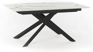 E-STYLO Tavolo Allungabile Top in HPL su MDF Gambe in metallo verniciato Allunghe interne in HPL su MDF,90cm X 170/270cm H. 76cm,Top: marmo calacatta allunghe: marmo calacatta gambe: nero