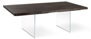 E-STYLO Tavolo Fisso Top in Rovere Termocotto impiallacciato e bordo massellato Gambe in vetro temperato extra trasparente ,100cm X 200/300cm H. 76cm,Top: rovere termocotto gambe: vetro trasparente