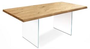 E-STYLO Tavolo allungabile con top in truciolare e gambe in vetro temperato extra trasparente, 100x200/300x76cm, rovere naturale, vetro trasparente | Aosom Italy
