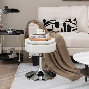 Costway Sgabello girevole a 360° per vanità con portaoggetti, Sedia in pelle PU regolabile in altezza da 51-66cm Bianco
