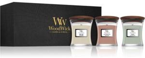 Woodwick Fireside & White Teak & Stone Wash Suede confezione regalo con stoppino in legno (gift box)