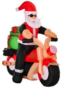HOMCOM Babbo Natale Gonfiabile su Motocicletta 165cm con Luci LED Integrate, Decorazione Natalizia da Esterno