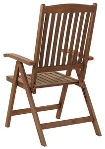 Set di 2 sedie da giardino in legno di acacia scuro naturale regolabili e pieghevoli per esterni con braccioli in stile rustico con cuscini blu Beliani