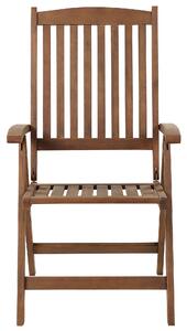 Set di 6 sedie da giardino in legno di acacia scuro naturale regolabili e pieghevoli per esterni con braccioli in stile rustico con cuscini bianco sporco Beliani