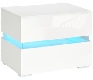 HOMCOM Comodino con luce LED RGB incorporata con 2 cassetti, 4 Modalità di luce e 16 colori, in Truciolato, 60x39x47cm, Bianco