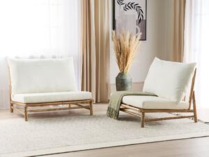 Set di 2 sedie in legno da giardino in bambù con cuscini bianco sporco interno ed esterno stile moderno rustico Beliani