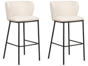 Set di 2 sedie da bar Rivestimento in tessuto bianco crema Gambe in metallo nero Sgabelli senza braccioli Schienale curvo Sala da pranzo moderna Cucina Beliani