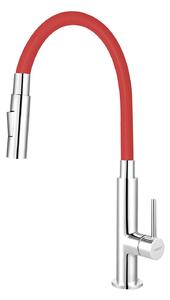 Novaservis Ferro - Miscelatore da lavello con braccio di erogazione flessibile, 2 getti, rosso/cromo 70730,0CV