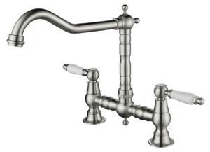 Aquanello Heritage Manor: Rubinetto da cucina classico – Miscelatore in acciaio inossidabile con leva bianca, modello NB-0010-HM