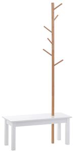 HOMCOM Appendiabiti Attaccapanni Con 6 ganci e Panca alla base，per Ingresso Camera da Letto, Bambù, Bianco Legno, 80x30x180cm|Aosom Italy