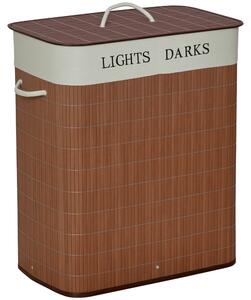 HOMCOM Cesto per Biancheria Bambù da 100L con 2 Scomparti, Coperchio e Maniglie, 52x32x63cm|Aosom