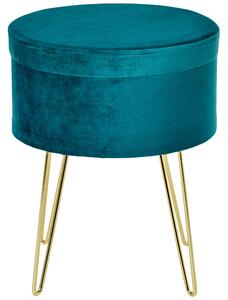 HOMCOM Poggiapiedi da Divano in Lino, Pouf Contenitore con 4 Gambe in Metallo Dorato, Coperchio Rimuovibile, Φ36 x 45Acm, Verde|Aosom