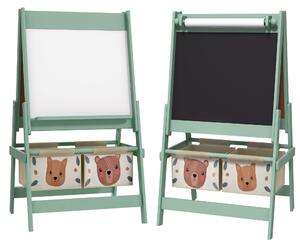 AIYAPLAY Lavagna per Bambini con Cavalletto 3 in 1 e 2 Contenitori, Età 3-8 anni, 54x46.5x93cm, Verde|Aosom
