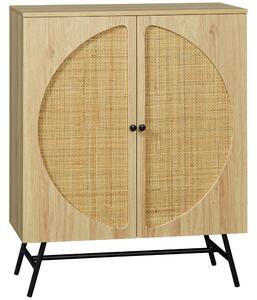 HOMCOM Credenza in Stile Boho con 2 Ante in Legno e Rattan, 80x39x101.8cm Naturale|Aosom