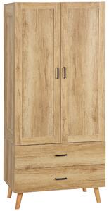 HOMCOM Armadio 2 Ante a Battente con 2 Cassetti e Asta Appendiabiti, 80x54x180 cm, Legno | Aosom Italy