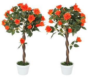 Outsunny Pianta Finta di Camelia da 21 Fiori con Vaso Riempito in Cemento e Muschio, Ø18x90 cm, Arancione | Aosom Italy