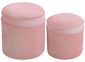 HOMCOM Set 2 Pouf Poggiapiedi Rotondi Impilabili e Imbottiti con Rivestimento in Velluto, Contenitore da 34.8L, Rosa | Aosom Italy