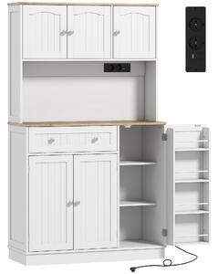 HOMCOM Credenza da Cucina Alta 173 cm con Stazione di Ricarica, Piano per Microonde, Ripiani Regolabili, 4 Rastrelliere per Spezie, Bianco | Aosom Italy