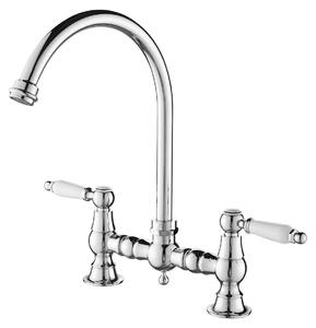 Aquanello Heritage Manor: Rubinetto da cucina classico – Miscelatore a colonna in cromo con leva bianca e bocchetta rotonda, modello CR-4001-HA