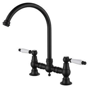 Aquanello Heritage Manor: Rubinetto da cucina classico – Miscelatore in stile retrò, nero con leva bianca e bocchetta rotonda, modello BL-4001-HA