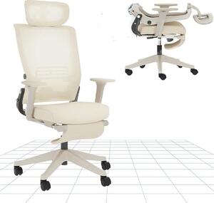 Sedia da ufficio ergonomica OS1W con supporto lombare, bianco crema