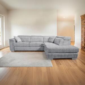 DecHome Divano Angolare 3 posti Moderno con Chaise Longue Letto Estraibile Pouf Contenitore in Tessuto Dimensioni 270x240x95x75 cm colore Grigio - 