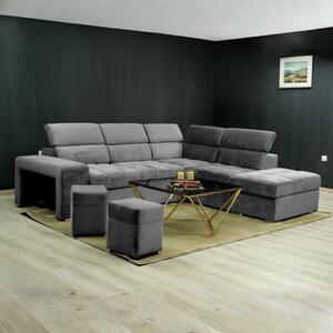 DecHome Divano Angolare 3 Posti Moderno con Chaise Longue Letto Estraibile Vano Contenitore 2 Pouf Indipendenti in Tessuto Dimensioni 272x230x77/94