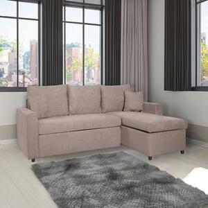 DecHome Divano Angolare 3 Posti Moderno con Chaise Longue Letto Estraibile Vano Contenitore in Tessuto Dimensioni 225x148x71 cm colore Tortora - Golf