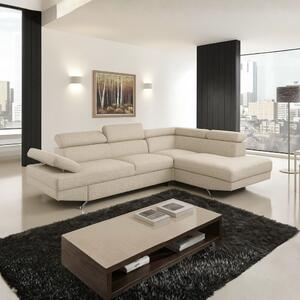 DecHome Divano Angolare 4 Posti Moderno con Chaise Longue Letto Estraibile Vano Contenitore in Tessuto Dimensioni 297x206x79-94 cm colore Beige