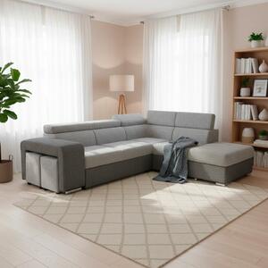 DecHome Divano Angolare 4 Posti Moderno con Penisola Destra Letto Estraibile Vano Contenitore in Tessuto Dimensioni 262x220x76/91 cm colore Grigio 