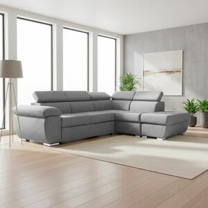 DecHome Divano Angolare 4 Posti Moderno con Penisola Destra Letto Estraibile Vano Contenitore in Tessuto Dimensioni 264x220x76/91 colore Grigio - F