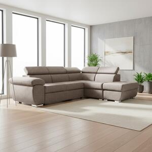 DecHome Divano Angolare 4 Posti Moderno con Penisola Destra Letto Estraibile Vano Contenitore in Tessuto Dimensioni 264x220x76/91 colore Tortora - 