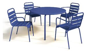 Sala da pranzo da giardino 1 tavolo + 4 poltrone impilabili D.110 cm in Metallo Blu notte - MIRMANDE