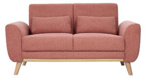 Divano scandinavo a due posti in tessuto effetto velluto testurizzato terracotta e legno chiaro EKTOR