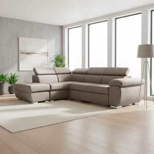DecHome Divano Angolare 4 Posti Moderno con Penisola Sinistra Letto Estraibile Vano Contenitore in Tessuto Dimensioni 264x220x76/91 colore Tortora 