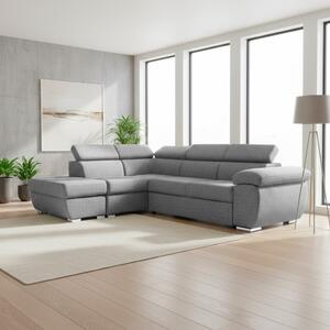 DecHome Divano Angolare 4 Posti Moderno con Penisola Sinistra Letto Estraibile Vano Contenitore in Tessuto Dimensioni 264x220x76/91 colore Grigio -