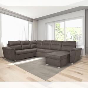 DecHome Divano Angolare 5 Posti Moderno con Chaise Longue Letto Estraibile Vano Contenitore in Tessuto Nabuk Dimensioni 142x99x89 cm colore Khaki -