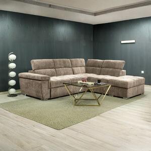 DecHome Divano Angolare 5 Posti Moderno con Penisola Letto Estraibile Pouf Contenitore in Tessuto Dimensioni 269x230x77-94 cm colore Cappuccino - A