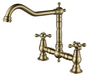 Aquanello Heritage Ascot: Rubinetto da cucina classico – Miscelatore in bronzo con maniglie a croce, modello BN-0011-HM