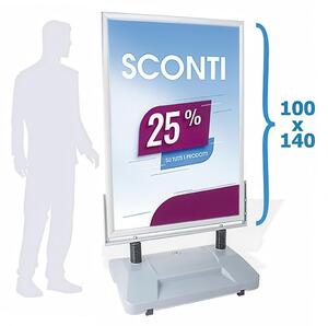 Cornice a cavalletto bifacciale per esterni con base zavorrabile grafica intercambiabile - Dimensioni100x74 x h 140 cm con molle antivento