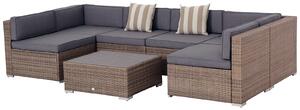 Outsunny Set da giardino con Tavolino, Divano Modulabile con Cuscini, Mobili da 7 Pezzi in Rattan, Grigio | Aosom Italy