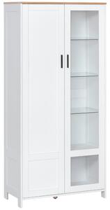 HOMCOM Credenza Moderna a 2 Ante con Mensole Regolabili in Legno e Vetro, 76x36x160cm, Bianco|Aosom